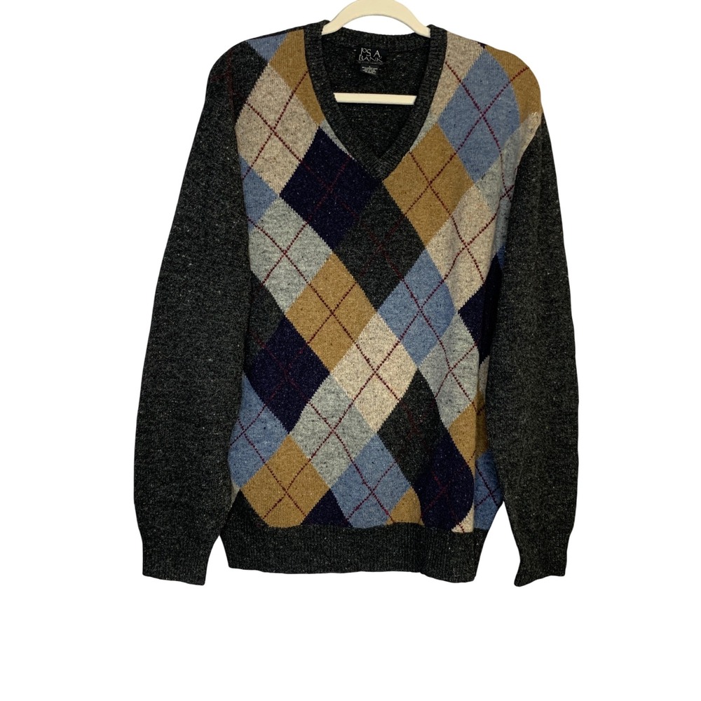 JoS. A. Bank‎ Executive Collection Argyle V Neck Lambswool Blend Sweater Large